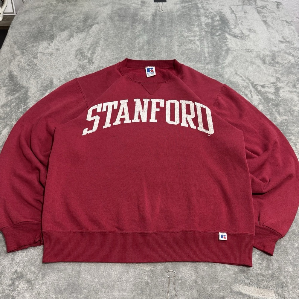 Vintage 90s Stanford Crewneck Russell Athletic Mens S Made In USA Distressed